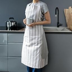 RUSTIQUE LINENS Kitchen Apron – 100% Cotton, Adjustable Neck strap, Large Pocket – Unisex Apron for Men & Women – Cooking, Baking, BBQ, Gardening – Solid Colours, Striped and Checkered Patterns-image-42