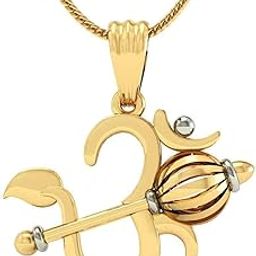925 Sterling Silver Gold Plated Gadadhari Silver Om Pendant for Men & Women With Cable Chain | Pure Silver Religious Locket for Good Health & Wealth-image-1