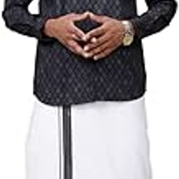 Men Matching Border Dhoti With Printed Full Sleeves Shirt Set-28