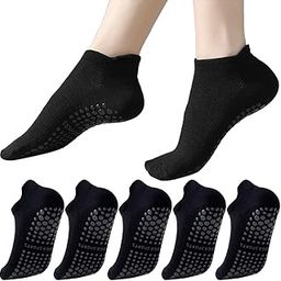 5 Pairs Grip Pilates Socks for Women, Non Slip Yoga Athletic Ankle Grippy Socks for Barre Ballet Gym Workout-image-58