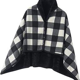 ARTISOUL® Poncho Blanket Cozy for Women Wearable Blanket for Home Bed Gift for Grandma Black 100X140Cm | Bedding | Blankets & Throws-image-7