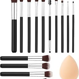 ANNA's 14 Pcs Makeup Brush Set with Beauty Blender Sponge – Professional Face & Eye Cosmetic Brushes for Foundation, Blush, Contour, Eyeshadow – Soft Bristles, Pink Handle (Green) (Black)-9
