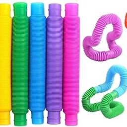 YRTOYS Pop Tubes Fidget Toy, Sensory Tubes, Poppin Pipes for Kids, Stress Relief Stretch Bend Build and Connect Toy, Fidget Toys for Sensory Learning, Colorful Pop Tubes (6)-1