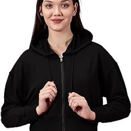 Women’s Zipper Crop Top Hoodie | Solid Color Hooded Sweatshirt | Relaxed Fit Full Sleeve Loopknit Hoodie | Lightweight Casual Wear for Women-image-12