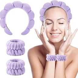 3 Pcs Spa Headband Wristband for Women - Soft Facial Makeup Hair Band, Non Slip Hair Hoop Headwear for Washing Face, Shower, Skincare - Purple-31