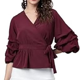 CLOTHCOTTAGE Pretty V Neck Type Tops Self Design Women Top Solid Crop Top for Jeans-image-69