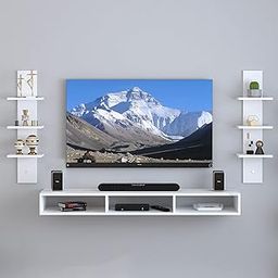 Odestar Victor Riano Engineered Wood Wall Mounted TV Unit, with TV Stand Unit Wall Shelf for Living/Badroom Room (Black & White) For-32 INCH… (White)-image-46