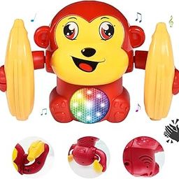 Wembley Dancing Monkey Musical Toy for Kids Baby Spinning Rolling Doll Tumble Toy with Voice Control and Sound Effects with Sensor - ISI Mark - Made in India-Red-15