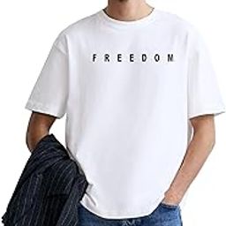 NOTSOFIT Oversized Printed T-Shirt for Men | Stylish Loose Fit Cotton Tshirt | Casual Baggy Half Sleeve Graphic Tee | Trendy Printed Tshirt for Men (Freedom)-image-0