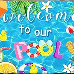 Welcome to Our Pool Tin Sign, Swimming Pool Metal Tin Sign, Decor Pool Gifts for Pool Summer Garden Outdoor Decorations, 12x 8 Inch (Summer Pool)-image-5