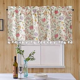 Hand Printed Half Window Kitchen Curtain 100% Cotton Short Drapery Valance Curtain 40" X 18" Inch (White Multi Floral), Semi Sheer, Rod pocket curtains-image-27