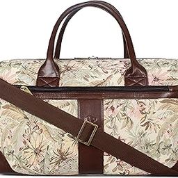 Greta 30 litres Tapestry with Faux Leather Unisex Travel Duffle Bag Weekender Bag (Beige)-image-10