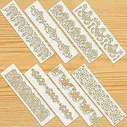 Devasya Crafts 8 Pieces Ornate Border Stencil Flower Template Cake Decorating Templates Reusable DIY Art and Craft Stencil Floral Edge Baking Tool for Painting On Wood|Canvas|Paper|Fabric-35