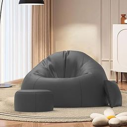Biggie Bean Bag with Beans Filled 6XL Bean Bag Sofa with Free Cushion and Footrest - Official : ComfortCloud Combo (Matching Color : Regular, Dark-Grey)-9