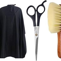 Sharp Stainless Steel Professional Scissors for Hair Cutting & Haircut Capes/Aprons Salon & Parlor Hair Duster Brush Wooden Powder Cleaning (Set of 3)-image-71