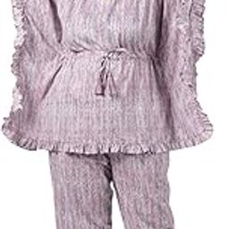 Women Pink Stripes Cotton Kaftan Night Suit Set of Top & Pyjama Set | Relaxed Fit | Cotton Fabric | Women Pajama Set | Plus Size XXS to 8XL-image-90