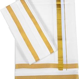 Men’s 100% Cotton Dhoti | Traditional Veshti/Panche/Mundu/Lungi | Gold Zari Border | Perfect for Weddings, Festivals, Pooja| Dothi | Dothi for Men| 2 Meter Size-image-54