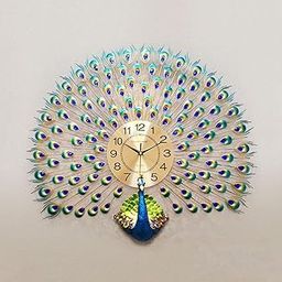 Home Decoration European Peacock Wall Clock Crystal Luxury Living Room Creative Personality Art, Metal, Blue, Birds, 7W x 72H Centimeters,Analog (Peacock)-image-31