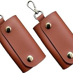 2pcs PU Leather Key Case Pouch Wallet Keychain Key Holder With 6 Key Hooks | 1 lobster hook| Snap Closure (12 x 7 cm)-45