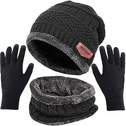 3Pcs Winter Beanie Hat, Warmer Scarf,Touchscreen Gloves Set for Men Women,Warmer Neck Thick Knit Skull Cap-image-71