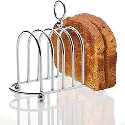 THE WHITE SHOP Stainless Steel Toast Rack Organiser, Chrome 6 Slice Bread Holder Stand，Toast Rack Toast Stand,6 Slice Slot Toast-image-9