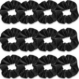 IVARYSS Scrunchies for Women, 12 Pcs Black Velvet Scrunchies for Hair, Soft Ponytail Holder for Girls, Classic Elastic Hair Bands-42