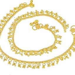 Traditional Simple gold plated Single Leg Chain Golden Anklets Ghungroo payal combo for girls women ladies bridal pajeb Payjeb Painjan Pattilu -ANKLET PAYAL-AME02-image-55