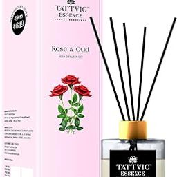 Tattvic Essence Rose & Oud Reed Diffuser Set | Free 6 Fibre Reed Sticks | Natural Home Fragrance | Toxin Free, Luxury, Long Lasting | Smoke Less Room Freshener for Bedroom, Office | 120ml-15