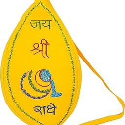 Vrindavanstore.in Shri Radhe Yellow Gomukhi Jaap Bag | Sacred Chanting Bag for Mala | Embroidered Cotton Bead Bag with Strap | Ideal for Meditation & Prayer-image-84