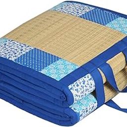 CRAFT OF INDIA - Portable Mat Cushion with Chatai Korai Grass (3X6.5 ft) with 18MM Soft Foam 23 Density Blue Cotton Fabric Hand Wash-image-54