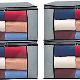 Double R Bags Clothes Saree Storage Bags Foldable Closet Organizer with Zip Cover Side Handles Sturdy Fabric Clear Window for Sweaters, Coats, T-shirts, Blankets, Trousers 4 Pack, 50L Grey-15