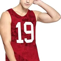 jump cuts Men Round Neck Red Vest Tshirt-picture-44