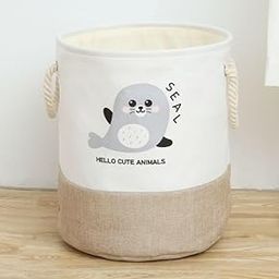 SHOPECOM Mini Canvas Laundry Basket use for home bedroom Laundry Basket For Clothes Round Collapsible Storage Basket Large Size With Handle Dirty Clothes Hamper Canvas Laundry Bag cloth Toy Storage-image-1