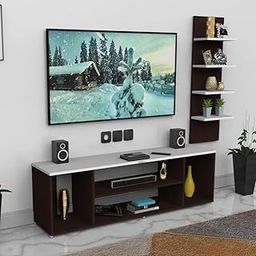 Northwood Roger Grand TV Cabinet With Wall Shelves - Engineered Wood, LED Stand, Display Cabinet, Decor Shelf - Fits Up to 55" TV, Wenge-White, D.I.Y - 11.81x62.99x52.76 Inch-picture-12