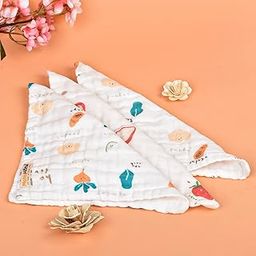 MOM'S HOME Super Soft Organic Cotton Baby Muslin Wash Cloth/Napkin 6 Layer | Hankies for Baby | 25x25 cm | Pack of 3-image-92