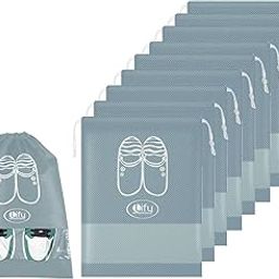 Travel Shoe Organizer Bags for Boots, High Heel, Drawstring, Transparent Window, Space Saving Storage Bags 10 Pcs Pack (Light Grey 10Pcs, 16 X 12'' Inches)-11