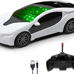 Gooyo 6399CH 3D Lights 4 Functions Rechargeable Remote Control Racing Car Toy for Kids | White Color, Power Source: Lithium Battery for Car (Included) & 2xAA Battery for Remote (Not Included)-14
