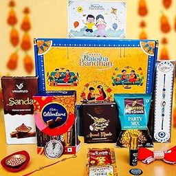OSMOSIS Rakhi Gift Combo Box for Brother Bhaiya & Bhabhi-9 Inclusions + Evil Eye Rakhi Nazar Kavach|Chocolate,Millet Namkeen,Almond Bar,Incense Sticks & Stand,Perfume,Coin,Card,Roli Chawall-image-73