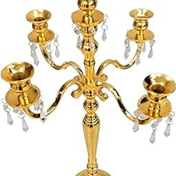 Ginni Designs 5 Arm Gold Plated Handmade Decorative Candelabra Candle Holder, Table Top Candle Stand, Candlestick Home Decor Showpiece, Luxury Aluminium Candle Stand for Table (Height - 2 Feet)-image-41