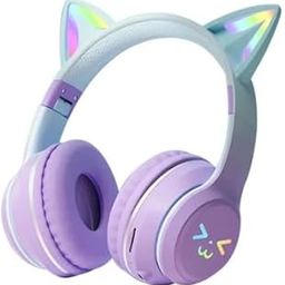 ONOTIC Wireless Kids Headphones for Girls - Over Ear Bluetooth Cat Ear LED Light Up Volume Limited Foldable for School, Travel, Music (Purple)-image-28