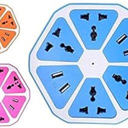 Choicit Asia Duty Hexagon Electrical Extension Cord Power Socket with 4 USB Port for Computer with 6 ft. Wire 4 Socket Surge Protector Spike Strip Guard Extension Board For Home & Office (Multicolour)-image-24