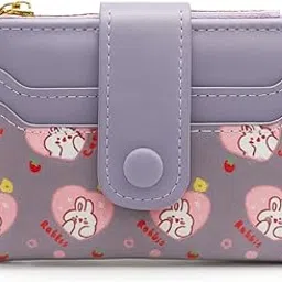 valerie Cute Wallet for Women, Bear Print Zip Bifold Wallet with Front Card Slot, ID Window, Cash Slot, Short Women Wallet, Elegant Youthful and Cute (Purple_Rabbit)-picture-6