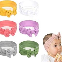 knoted 6 pc Handmade Baby Headbands Soft Stretchy Nylon Hair Bands with Bows for Newborn Infant Baby Toddler Girls- Pack of 6-45