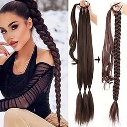 Chanderkash Local Long Braid Ponytail Extension Straight Sleek Wrap Around Braid Hair Extensions Ponytail Synthetic Hair Pieces For Women Girds 24 Inch-48