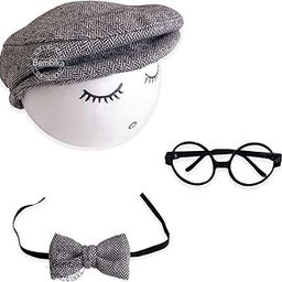 Bembika New-Born Baby Photography Props Gentleman Hat Bow Tie (Set of 3, Black White)-picture-2