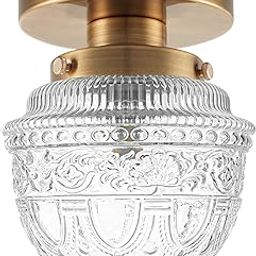 DSMJFU Semi Flush Mount Brass Ceiling Light Small Hallway Fixture Vintage Ceiling Light Fixture for Bathroom Entryway Foyer Closet-image-77