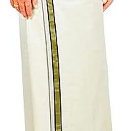 Mens Gold Jari Line Border 100% Cotton Cream Dhoti 4.00 Meters Double Mundu/Vesti-8