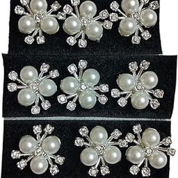 Sidhav 9 Pcs Flower Pearl Velcro Stick On Small Crystal Wedding Stone Hair Accessories Hair Clips Decorative Stone For Women Hair Accessories White (Pack Of 9)-image-35