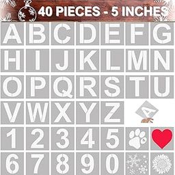 5 Inch Letter Stencils and Number Stencils for Painting - 40 Pcs Alphabet Stencils for Crafts Reusable –Large Stencil Letters for Wood, Walls, Fabric, Rock, Chalkboard, Signage DIY School Art Projects-image-7