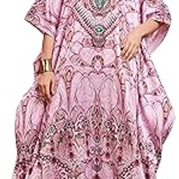 Soft Satin Kaftan with Digital Print and Rhinestones Handwork and Hidden Adjustable Belt | Free Size [M-4XL] | Lounge Dress | Beach Dress | Kaftan Dress for Women-image-20